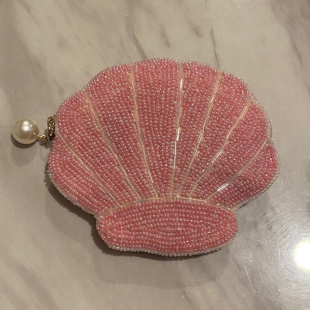 Pink Beaded Shell Clutch